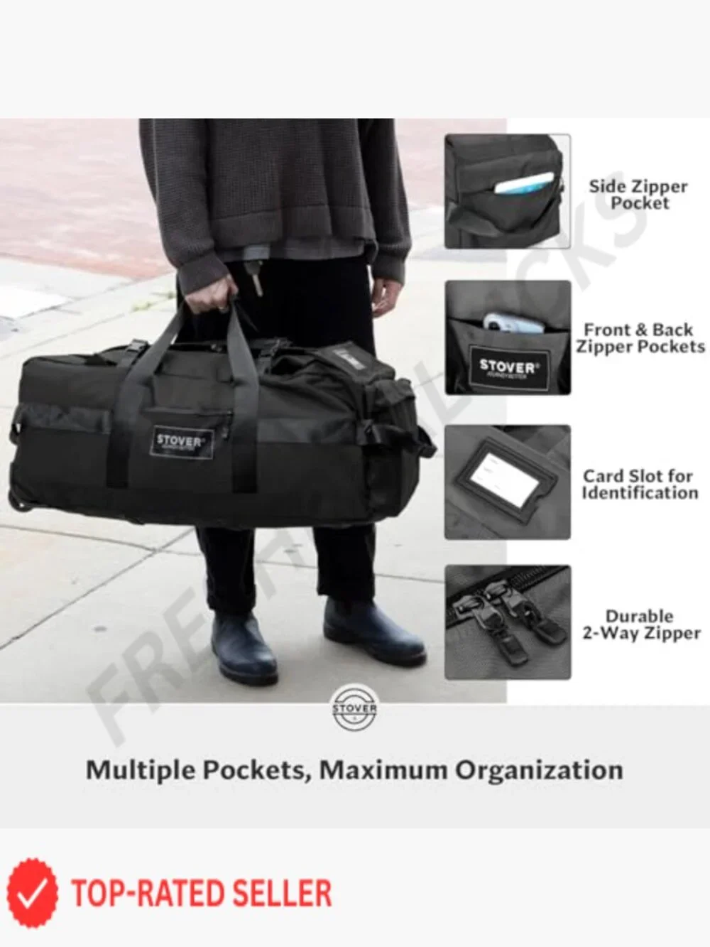 100L Rolling Duffel Bag with Wheels Heavy Duty Travel Luggage Backpack Straps